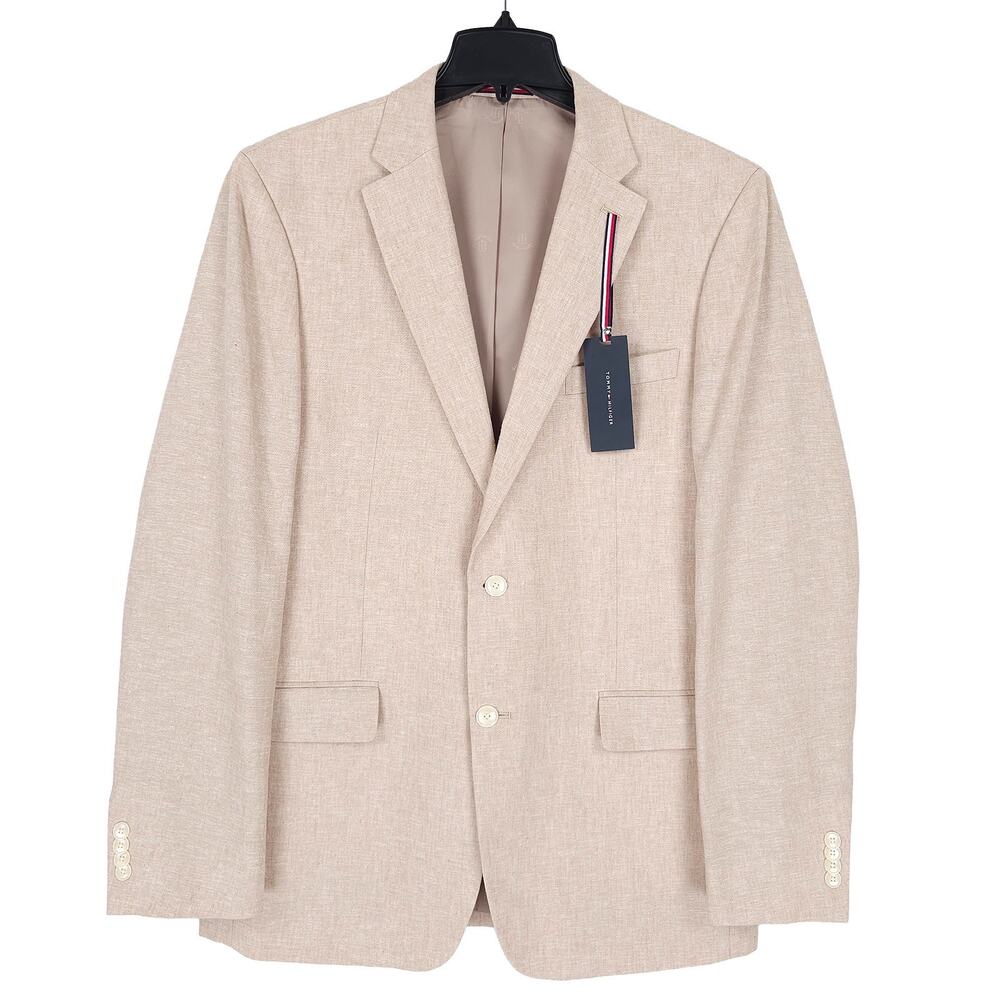 Tommy Hilfiger Mens Modern Fit Sport Coat 40L Light Tan Linen Cotton *Defect*
